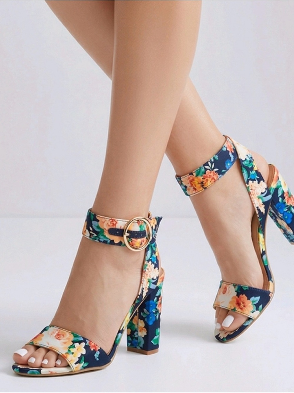 Apt. 9 Navy Floral Ankle-Strap Block Heels